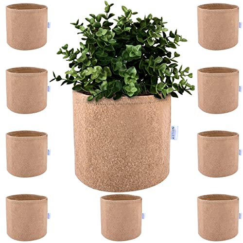 Image of Oriley Grow Bag Heavy Duty Geo Fabric Plant Pot Lightweight Bags Ideal for Gardening Balcony Terrace (Beige, Round, 300 GSM 6 x 6 inch Pack of 10)