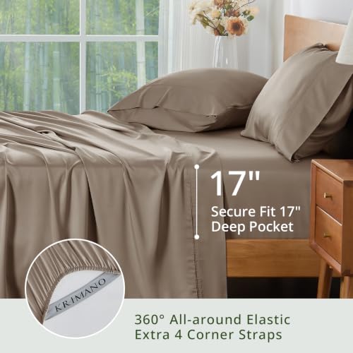 Image of Full Size Sheet Set, Viscose Bamboo Sheets for Bed Set 4pcs, 100% Viscose Derived from Bamboo, Hotel Luxury Silky & Cooling for Hot Sleepers, Deep Pocket Up to 17 inch, Taupe