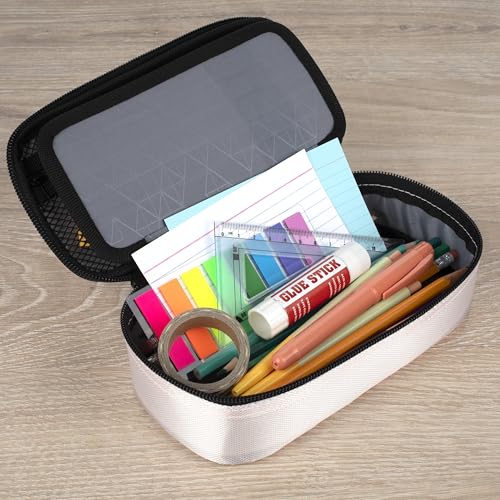 Image of Five Star Pencil Pouch Zipper High-Capacity Storage Organizer Case for Office Supplies Earbuds Chargers Cables Makeup, Tan /Pink (500212C)