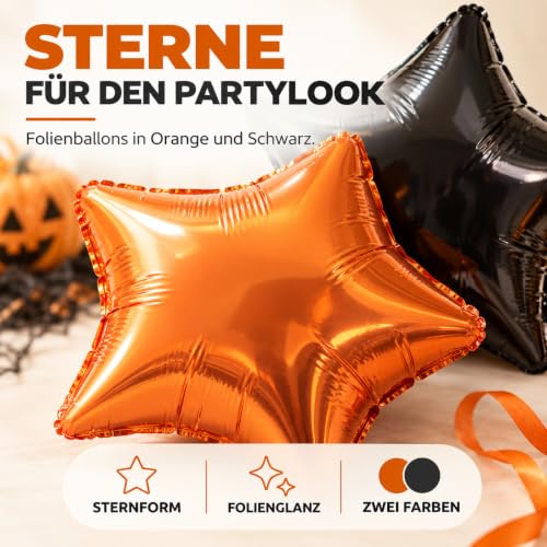 Halloween Ballon-Set Orange Schwarz – 20 Luftballons, Happy-Halloween-Schriftzug, Kürbis mit Hexenhut, 4 Foliensterne und Band… – Ansicht 9