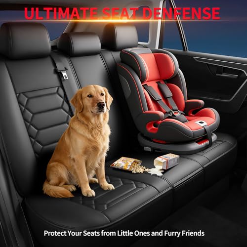 Image of Fit Sierra Car Seat Covers (5 Seats Full Set) Compatible with GMC Sierra 1500 /2500 /3500 2000-2026-Full Coverage Breathable Leather, Airbag Compatible, Waterproof & All-Weather,Black