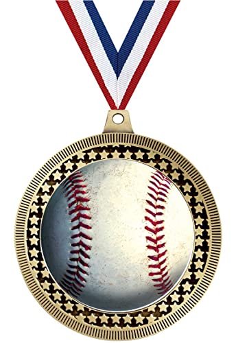 2.75" Baseball Award Medals, Gold Vega Baseball Team Trophy Awards Includes Free Neck Ribbon 10 Pack