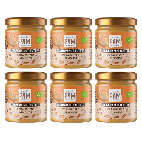 Naturally Pam Crunchy Nut Butter - Veganes Bio-Mandelmus mit karamellisierten Mandeln - Glutenfreies Nuss-Mus von Pamela Reif - Caramelized Almonds - 6 x 200g