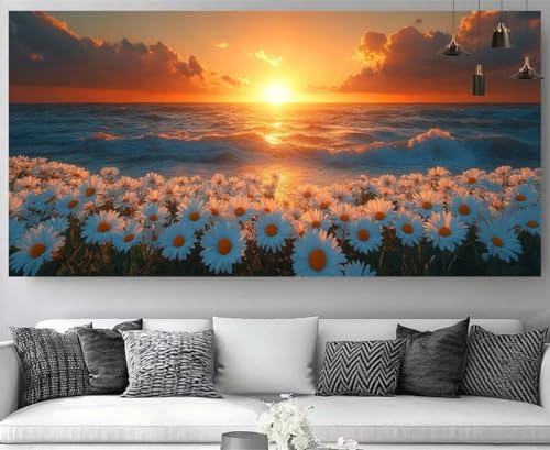 Tableau strass diamant fleurs coucher de soleil 80x160cm, kit canevas débutant complet 5D