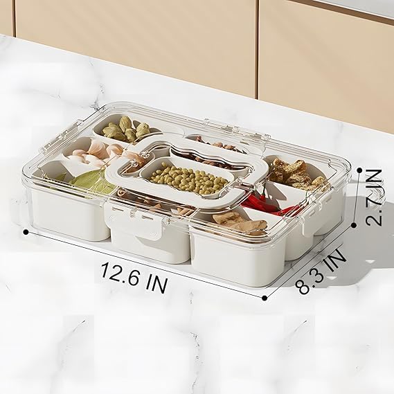 Image of SPIREX Reusable 9-Grid Food Storage Box |Spice & Snack Divider Tray| Multi-Compartment Bento Organizer Fruit Spices Candy Veggie Nuts & Snacks with lid Pack of 1