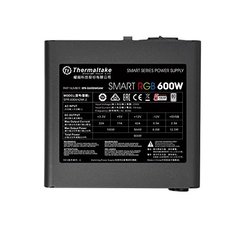 Image of Thermaltake Smart RGB 600W 80+ 256-Color RGB Fan ATX 12V 2.3 Kaby Lake Ready Power Supply 5 Yr Warranty Power Supply PS-SPR-0600NHFAWU-1