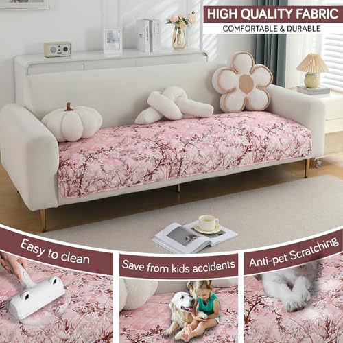 Image of HOKIPO Polyester Printed Waterproof + Anti-Slip + Quick Dry Sofa Seat Mats, Blossom Flower Pink - Length 120cm (AR-5231-P5)