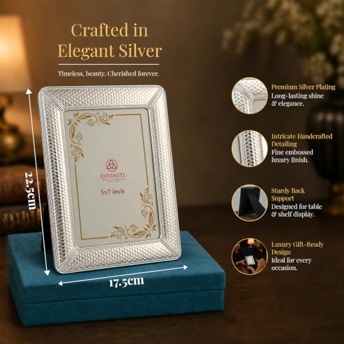 Image of Elegant Silver Photo Frame with Textured Border | Premium Decorative Picture Frame for Tabletop & Wall Display | Home Decor Frame for Living Room, Bedroom, Office | Ideal Gift for Photos & Memories