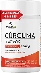 Cúrcuma +Ativos Longa Duração: 4 Meses de Uso, Curcumina, Vitamina E, Selênio e B12, 120 Cápsulas, Fortalvit