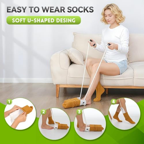 Sock Aids for Putting On Socks Kit - (Sock Helper + 36 Inch Dressing Stick with Sock Remover & Shoe Horn) - Flexible Sock Assistant Device for Seniors & Limited Mobility No Bending - Thumbnail 6