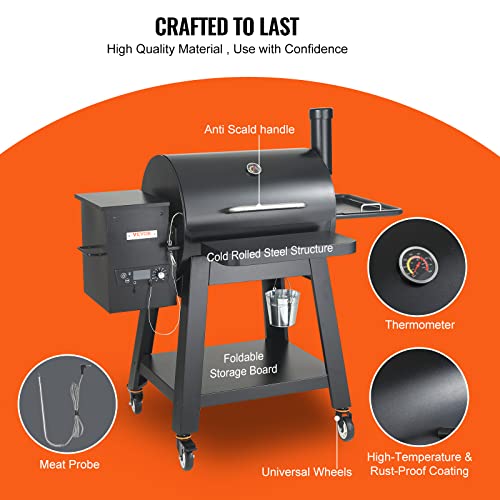 Image of VEVOR Smoker Grill, Portable Wood Pellet Grill with Cart, 8 IN 1 BBQ Grill with PID Temperature Control for Outdoor Cooking, Barbecue Camping, Picnic, 730 sq, Patio and Backyard, Black