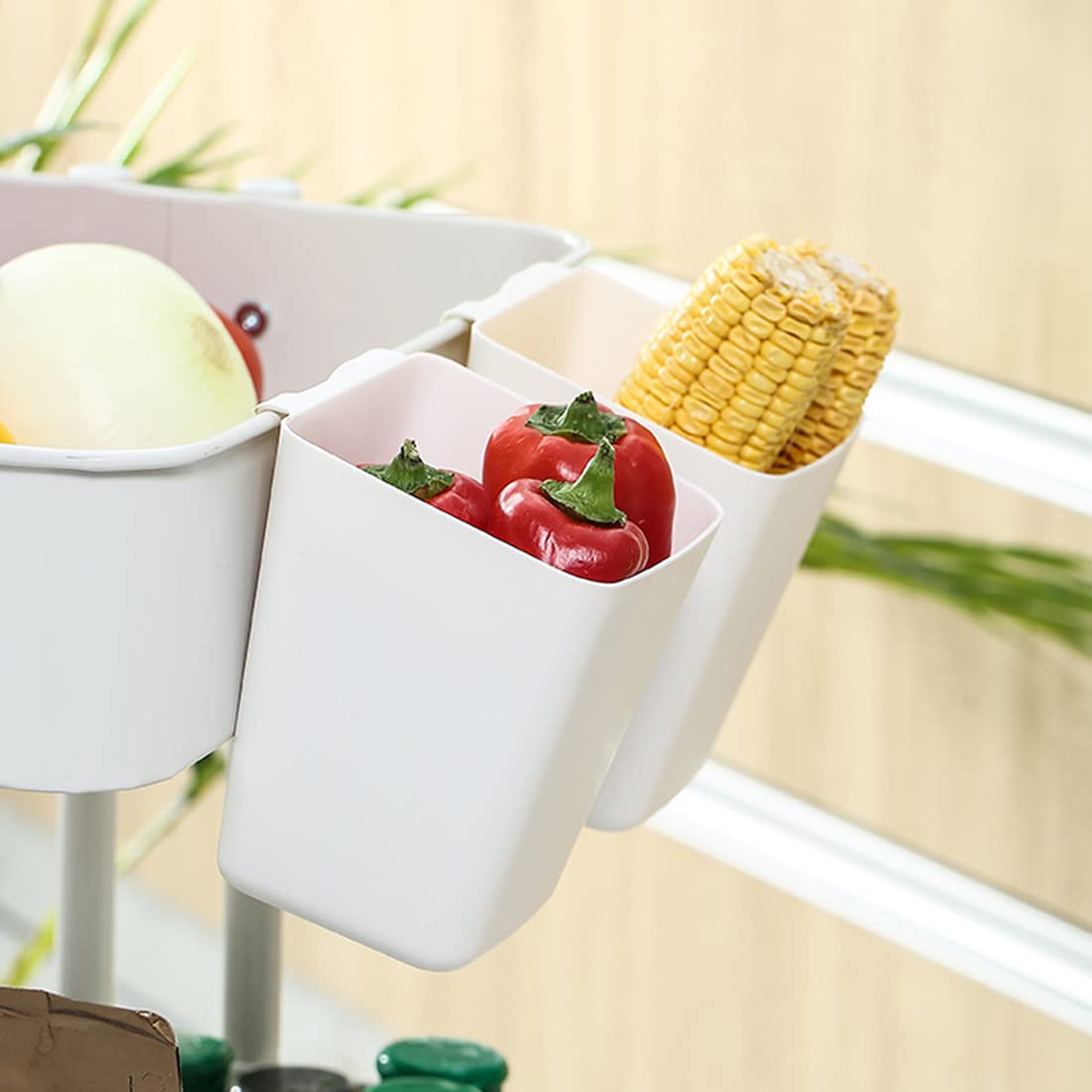 4 Porte-Gobelets Suspendus Pour Chariot | Seaux De Rangement Blancs Pour Organisation Bureau, Salle De Bain