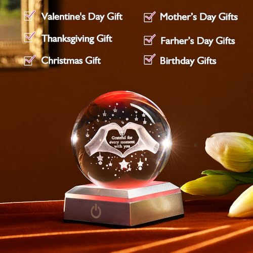 ZRENJHUS 3D Heart Couple Gifts for Women Crystal Ball Lover Gift for Wife Grateful Glass Ball Gifts for Wife Girlfriend Mom Daughter Friends - Image 3