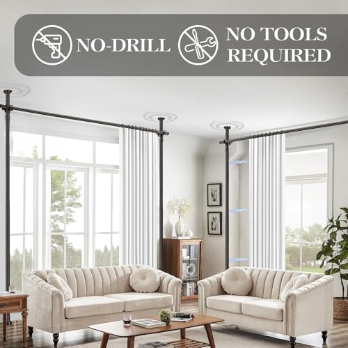 Image of Room Divider Curtain Set-No Drilling Curtain Rod Set, Privacy Curtains for Room Divider, Divider for Room Separation for Apartments White-100 W x 96 inch L(Pack of 1)