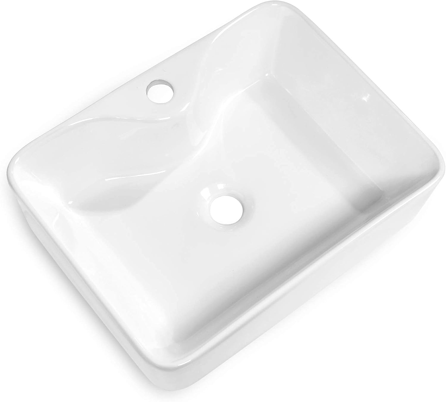 Rectangular Vessel Sink - Beslend 19”x15” White Modern Ceramic Porcelain Above Counter Bathroom Sink Art Basin with Hole