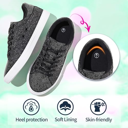 Image of AISFAES Glitter Sparkly Low Top Sequins Lace Up Tennis Shoes Comfort Bling Fashion Shiny Walking Shoes