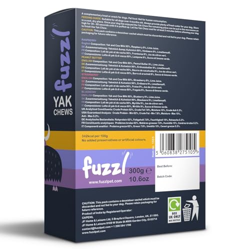 Image of Fuzzl Raspberry, Peanut Butter, Strawberry & Blueberry Himalayan Yak Cheese for Dogs Box 4, 300g Premium Natural Dog Treats | Yak Chews for Dogs Dental Chews