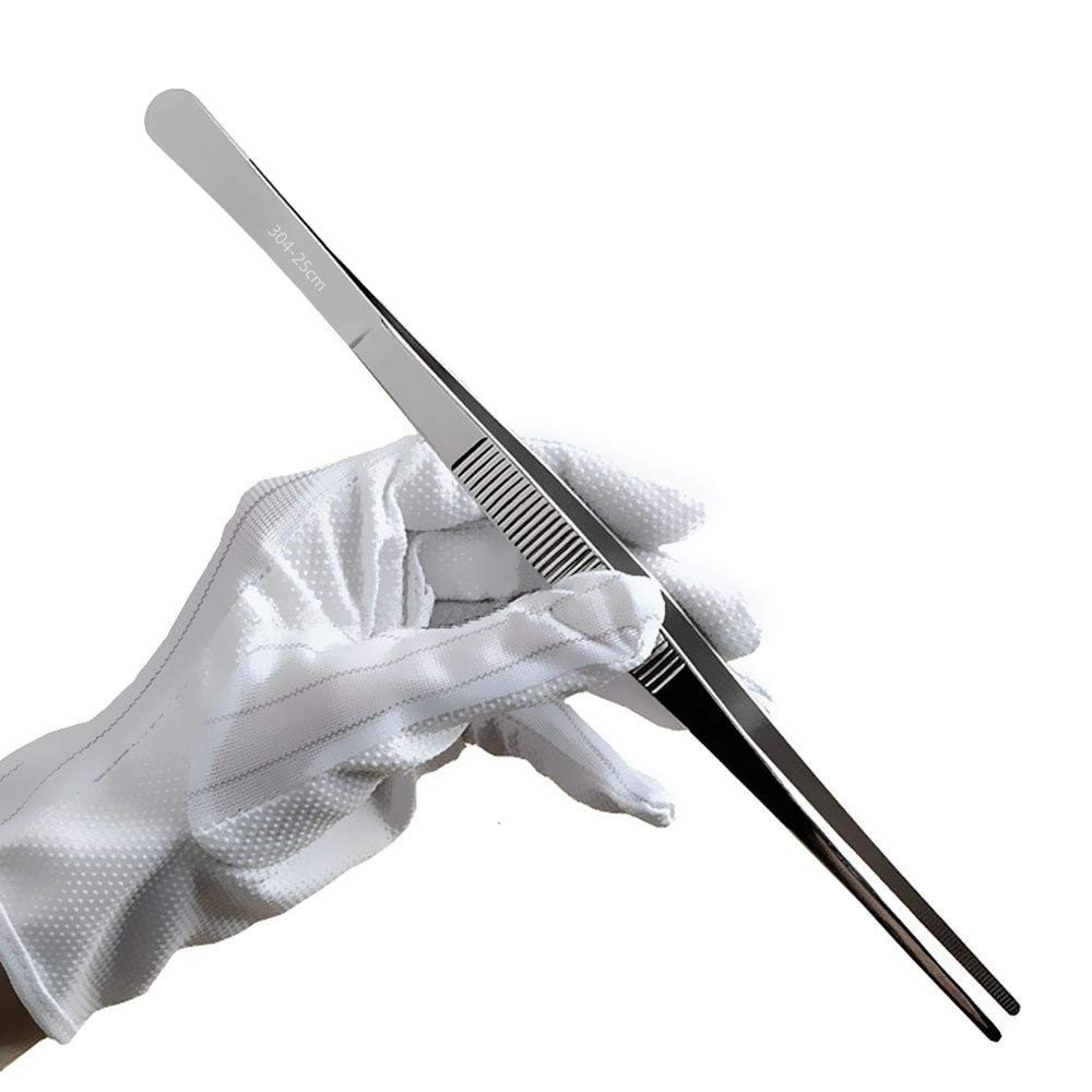 LIUNA Stainless Steel 25cm 10-inch Long Precision Straight Tweezers Forceps Aquarium Basin Tongs Kitchen Tools