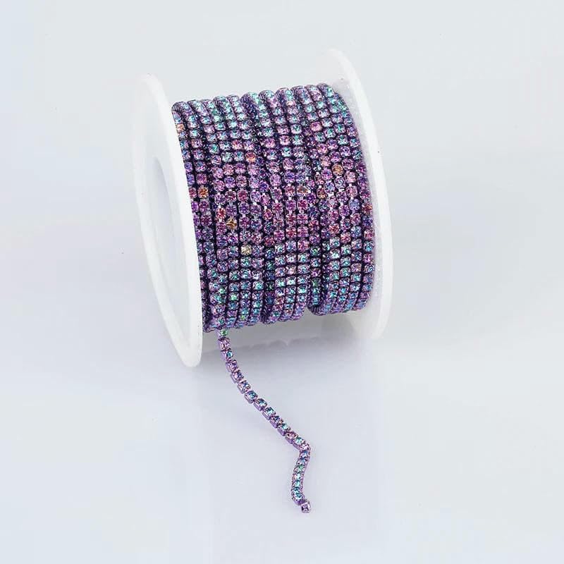 SS6-SS12 Ausgefallene Strasskette, Kleidung, bunte Klaue mit dichtem Glas-Strass-Becherkettenbesatz für DIY-Zubehör, Helllila, SS12 (3,0 mm), 9,1 m