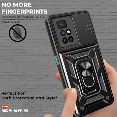 Image of Armor Bumper Back Cover Case for REDMI 10 Prime 5G Rotating Camera Cover, Ring Holder & Kickstand | Heavy Duty & 360 Degree Protection REDMI 10 Prime 5G Back Cover (Black)