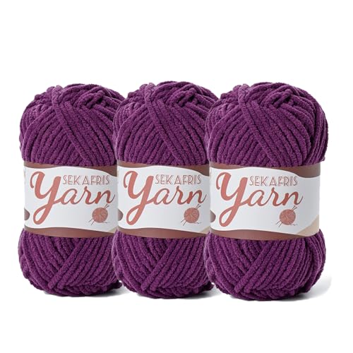 Image of 3 Pack Fluffy Velvet Yarn for Crocheting,Baby Blanket Yarn for Crocheting Soft,150g(196.8yds) Amigurumi Plush Chenille Crochet Yarns,Puzzle Yarns for Crochet Weaving Craft(3 Violet)