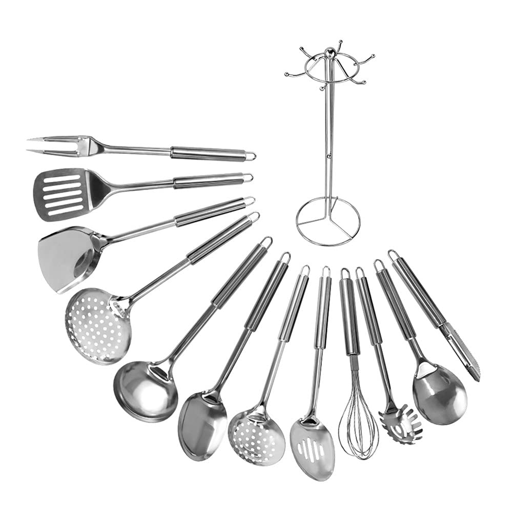 GTHTUHFD 13Pcs Stainless Steel Kitchen Utensil Set Turners Spatula Spoon Shovel Colander Pasta Rice Scoop Cooking Tool Set Kitchen Utensils,