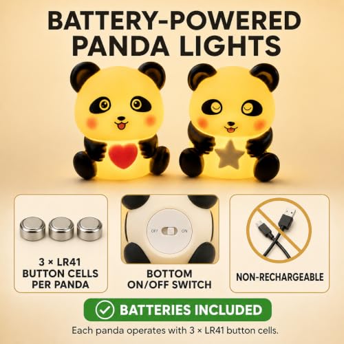 Image of Cute Panda Night Light Lamp Battery Operated Table and Desk Decorations Gift Pandas (Heart & Star)