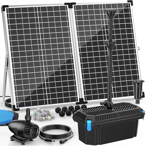 Image of Antfraer 70W Solar Pond Pump with Filter Kit, 27FT Cord Foldable Monocrystalline Solar Panel, 3-Stage Pond Filter for Outdoor Ponds, Koi Ponds, Waterfalls & DIY Water Features