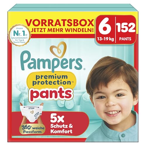 Pampers Premium Protection Pants Größe 6 152 Windeln 13kg-19kg mit 360 Passform und weichen Anti-Auslaufbündchen für unseren besten Komfort und Schutz