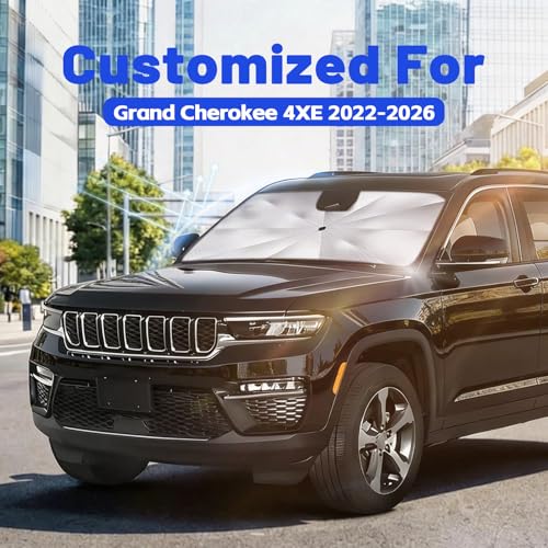 Image of Car Windshield Sun Shade for Jeep Grand Cherokee 4XE 2022-2026 -[Reflective Coated Fabric] Sunshade Umbrella for Front Window, Car Shades Sun Visor Keep Car Cool and Protects Interior, 1:1 Exact Fit