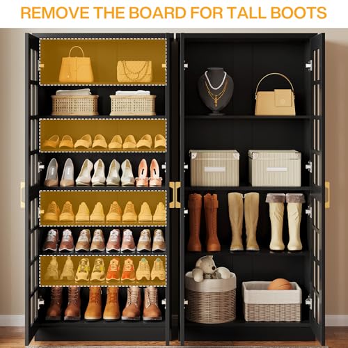 Image of Tribesigns Tall Shoe Cabinet with Doors, 8-Tier Shoe Storage with Adjustable Shelves, Modern Shoe Organizer Shoe Rack Cabinet for Entryway, Hallway, Closet, Living Room, Black