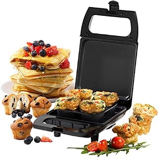 Giles & Posner EK4488G Compact 2 In 1 Party Snack Maker, Mini Sweet & Savoury Non-Stick Treat Maker, 600W, Cook 4 Mini Bites, 4 x 50ml Egg Cups For Quiche Tarts & Omelettes, Cookie & Mini Muffin Maker