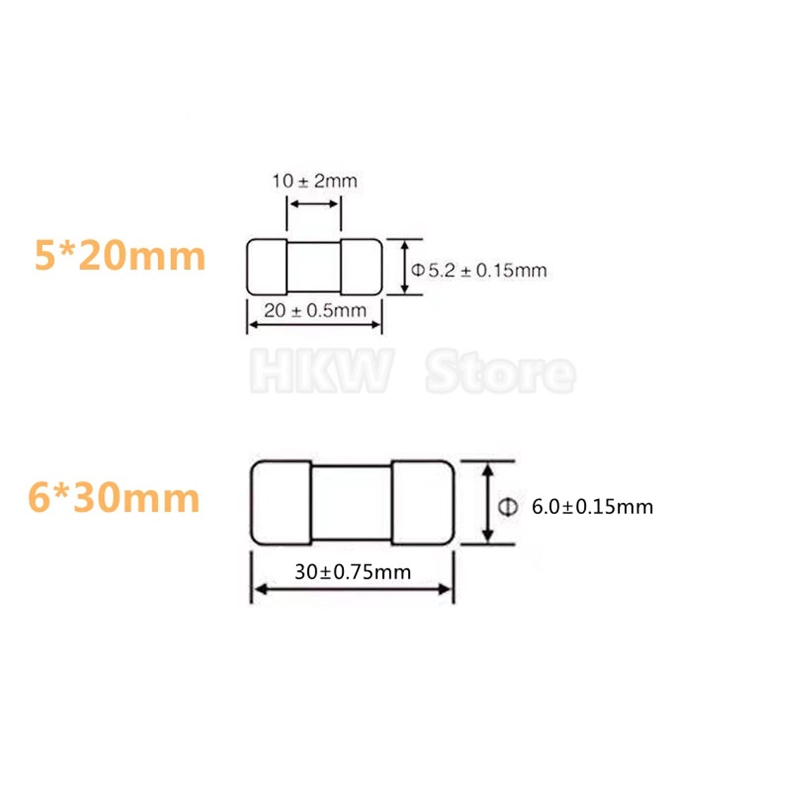 Bezpieczniki rurowe 5 x 20 mm 630 mA 250 V 0,63 A AMP, zestaw 100 szt