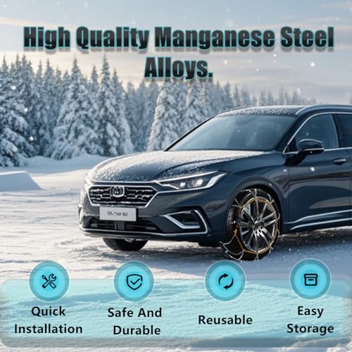 Snow Chains for Car Tires, Auto Fixing 1 Min Quick Fit Easy Installation, Portable Reusable Universal Emergency Tire Traction Chain for Passenger Car, Pickup Trucks and SUV - Set of 2 (KN100) - Image 3