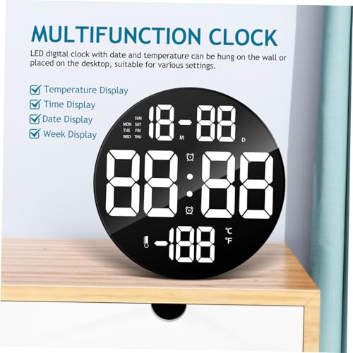 Horloge murale numérique multifonction à LED blanche réglable et télécommande - 8