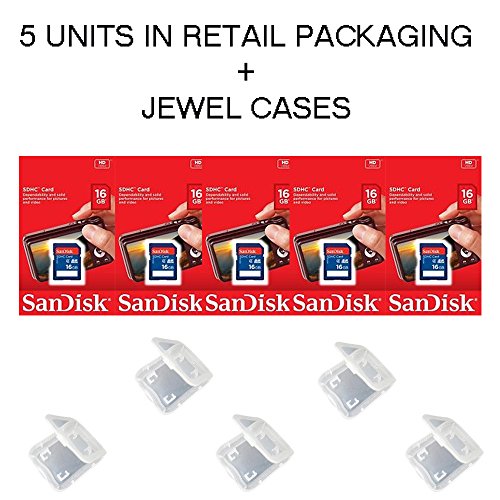 Lot of 5 SanDisk 16GB SD SDHC Class 4 Flash Memory Camera Card SDSDB-016G-B35 Pack + ( 5 Jewel Cases ) …