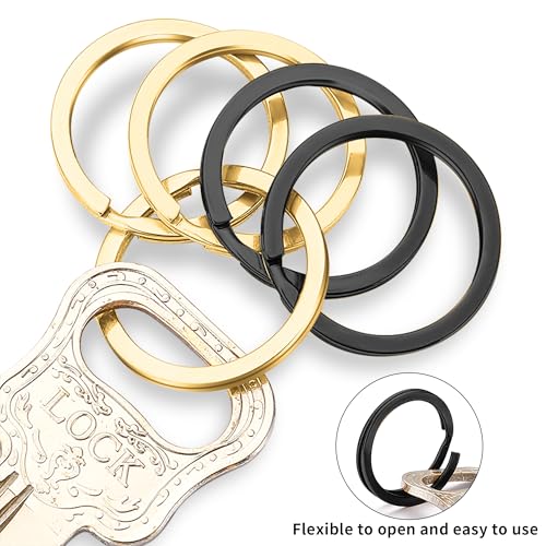 Image of Gkeygo 12 pcs Stainless Steel Key Rings, 1 inch Flat Split Keychain Ring for Car Keys, Dog Tag, Home, Office, DIY, Black - Gold