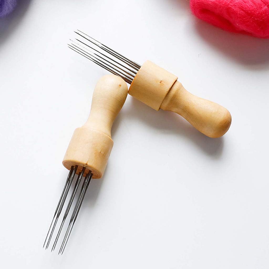 Luyismer Felting Needle with Eight Tool Craft Wool Felt Solid Wooden Handle Awl Tool for Wood