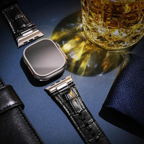 Image of Leather Band for Apple Watch Ultra 3 /Ultra 2 Bands 49mm 46mm 45mm 44mm, Top Genuine Leather Designer Replacement Strap for iWatch Ultra 3 2 1 SE series 11 10 9 8 7 6 5 4 3
