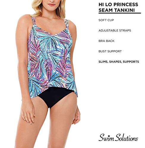 Swim Solutions Top de tanquíni feminino estampado com costura de princesa Palmalicious, Palmalicioso