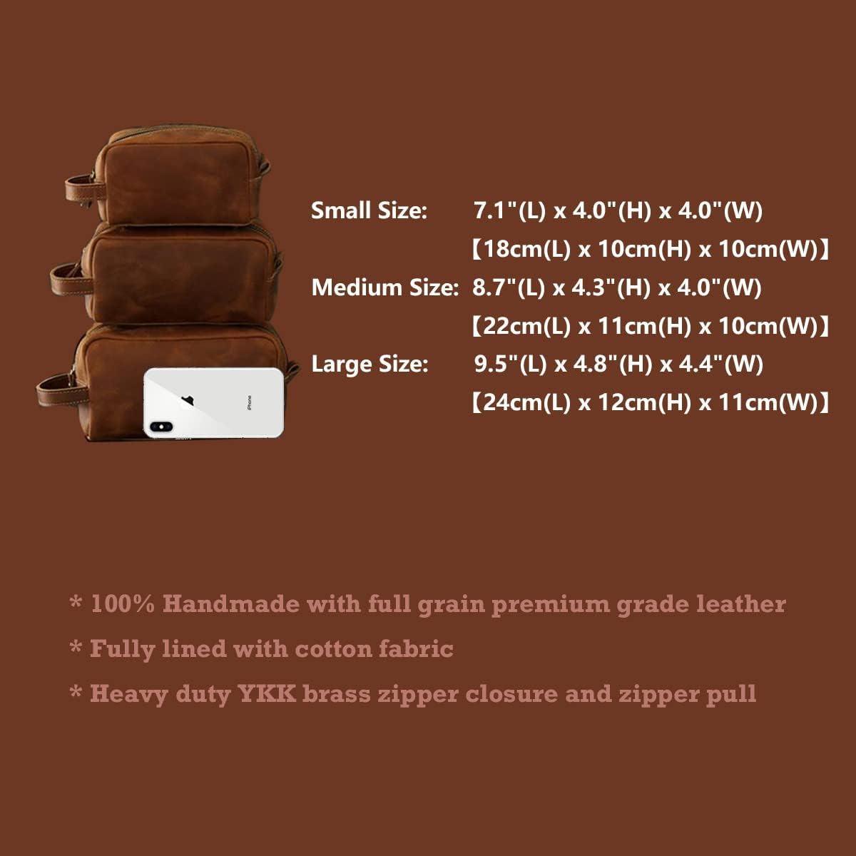 Borsa da toeletta in pelle personalizzata per uomo Kit da barba Dopp da viaggio, grandi borse cosmetiche da toeletta organizer da bagno, Marrone, Large