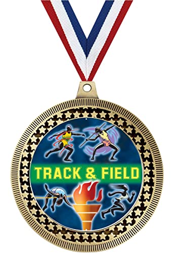 2.75" Track & Field Medal Awards, Gold Vega Track & Field Team Trophy Awards Includes Free Neck Ribbon 50 Pack Prime