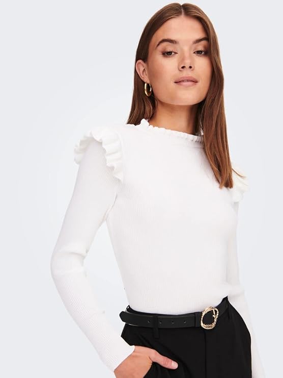 ONLY Dames ONLSIA Sally Ruffle LS KNT NOOS trui, Surf The Web, L, Surf The Web, L