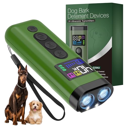 Dog Bark Deterrent Device, 65 FT Range,3X Ultrasonic Bark Deterrent Device & Ultrasonic Dog Trainer - Anti-Barking Device with Color Display, Safe & Effective Alternative to Bark Collars - Green