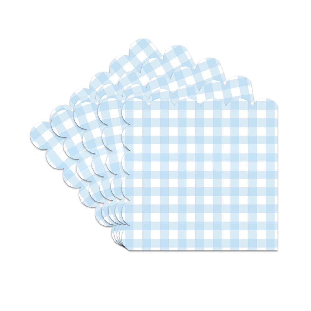50PCS Blue Gingham Scalloped Disposable Napkins – Elegant Paper Cocktail Napkins for Wedding, Birthday, Baby Shower, Dinner, Picnic, Afternoon Tea & Party Table Decorations