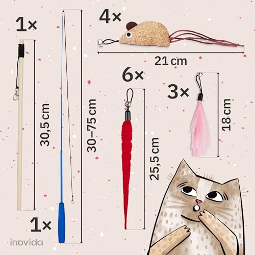 Set de Jouets pour Chat : XL 15 Pièces avec Herbe à Chat – Jouet Interactif et Vegan avec Plumes – Jouets Colorés avec Menthe, Souris – Kit de Jouets pour Chaton – Image 4