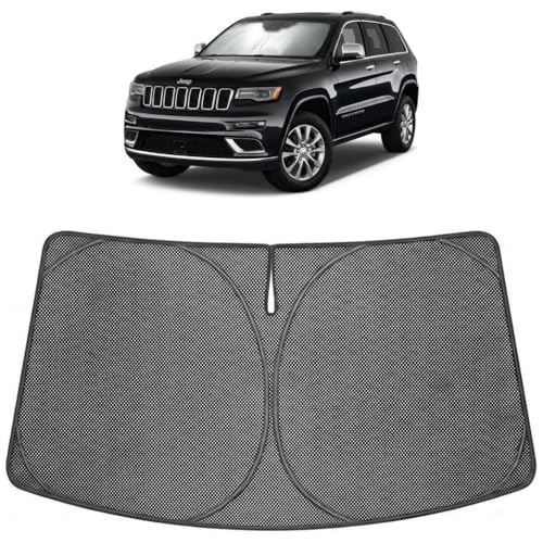 Image of Proadsy Windshield Sun Shade Custom Fit Jeep Grand Cherokee 2014-2026 Ice Crystal Black Front Window Sunshade UV and Heat Blocker Foldable Visor Keeps Car Cooler for Summer Parking and Daily Use