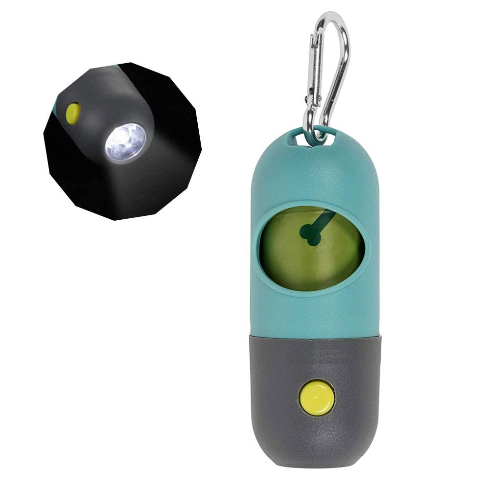 CYWH Dog Poop Waste Bag Holder Dispenser, with LED Flashlight Pet Waste Bags Holder, Pet Waste Bags Dispenser for Lead Leash, with Metal Carabiner and Hook&Loop Fastener