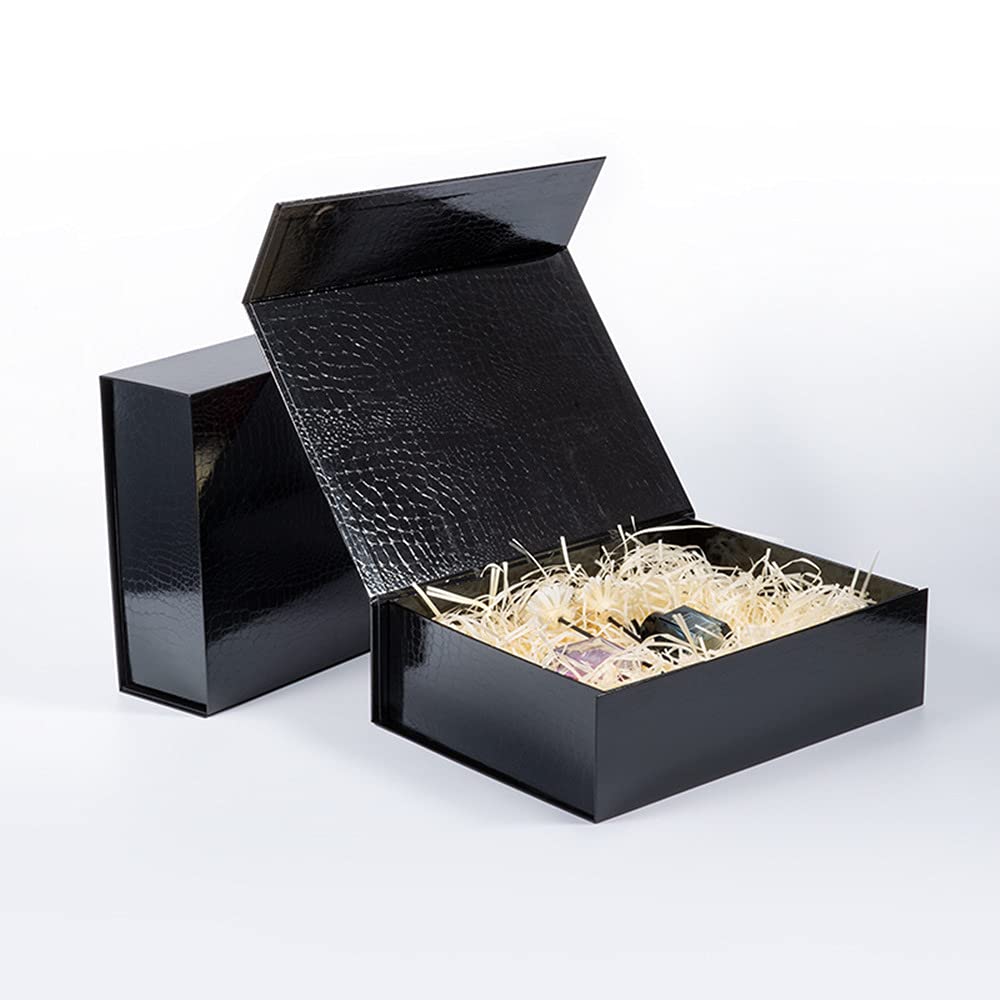 Magnetische Geschenkbox Aus Karton – 32x24x9 Cm, Goldfoliert, Faltbar & Wiederverwendbar | Luxuriöse Verpackung Für Geschenke