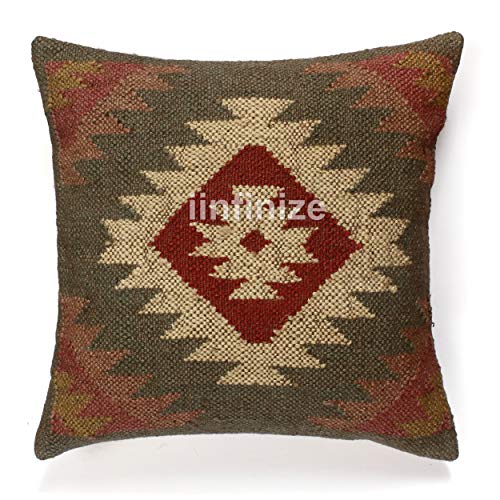 iinfinize Set von 3 Kelim-Kissen, Bodenkissenbezug, Juteteppich, Deko, Wolle, Jute, handgeknüpft, quadratisch, 45,7 x 45… – Bild 3